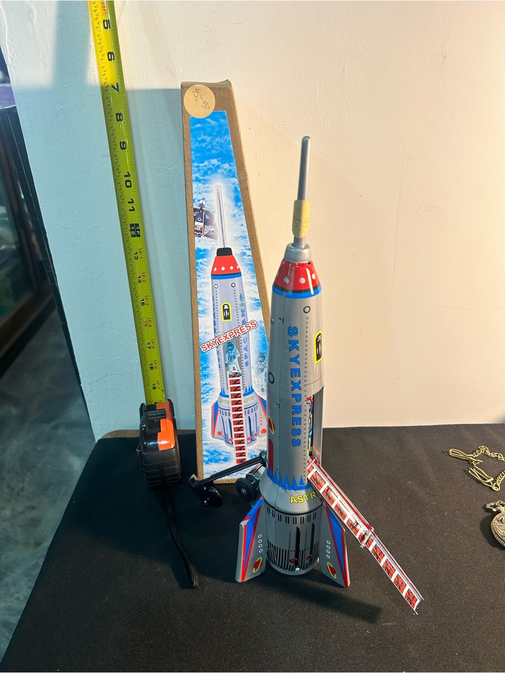 Wind up  Retro Tin Rocket Toy - Red, Blue & Silver